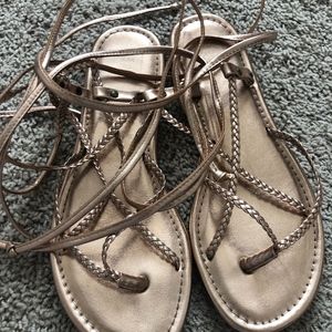 Rose gold lace up sandals